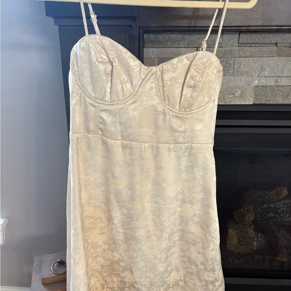 Princess Polly Cream Jacquard Dress